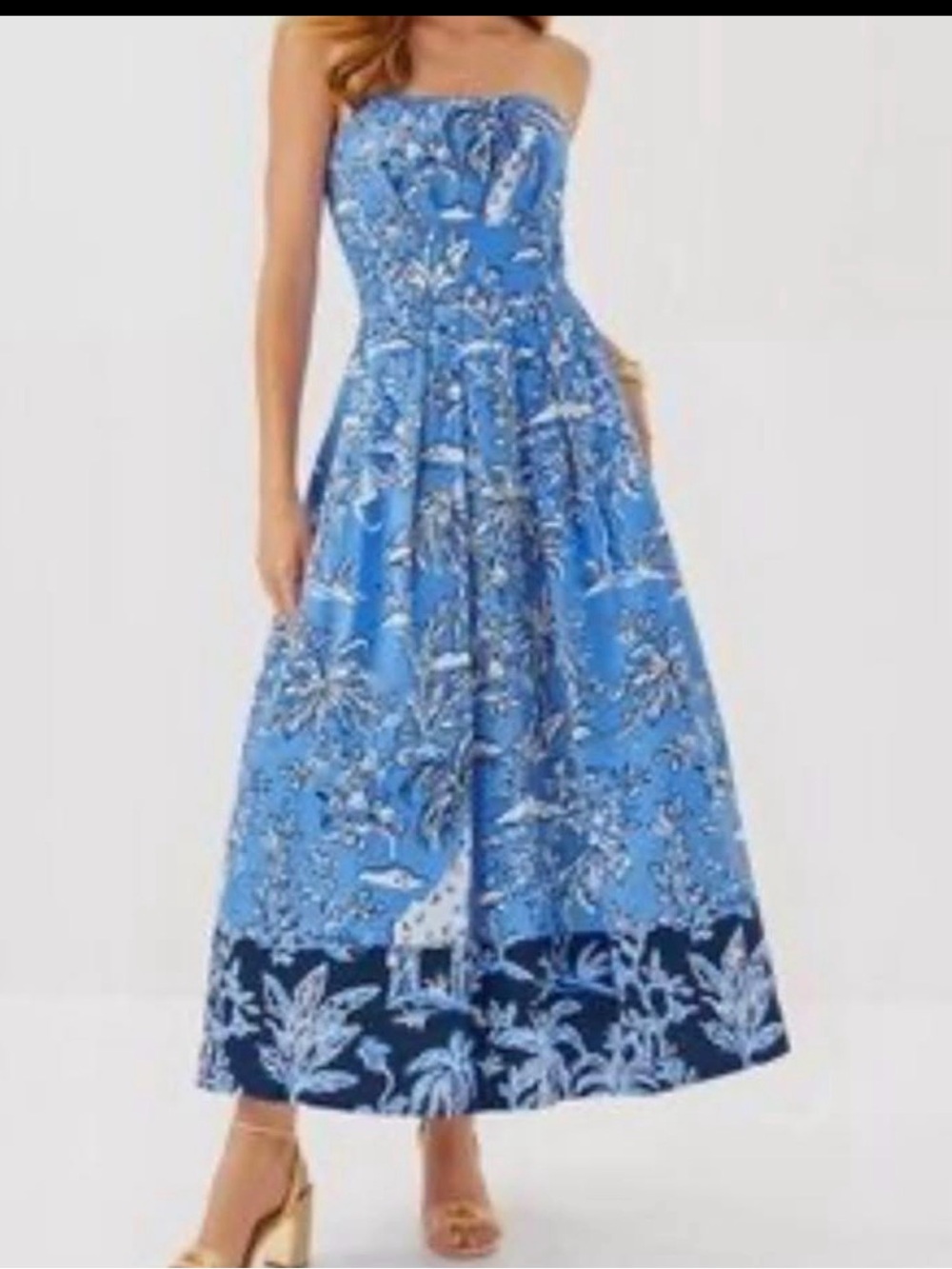 Lilly Pulitzer Strapless Blue Floral Midi Dress